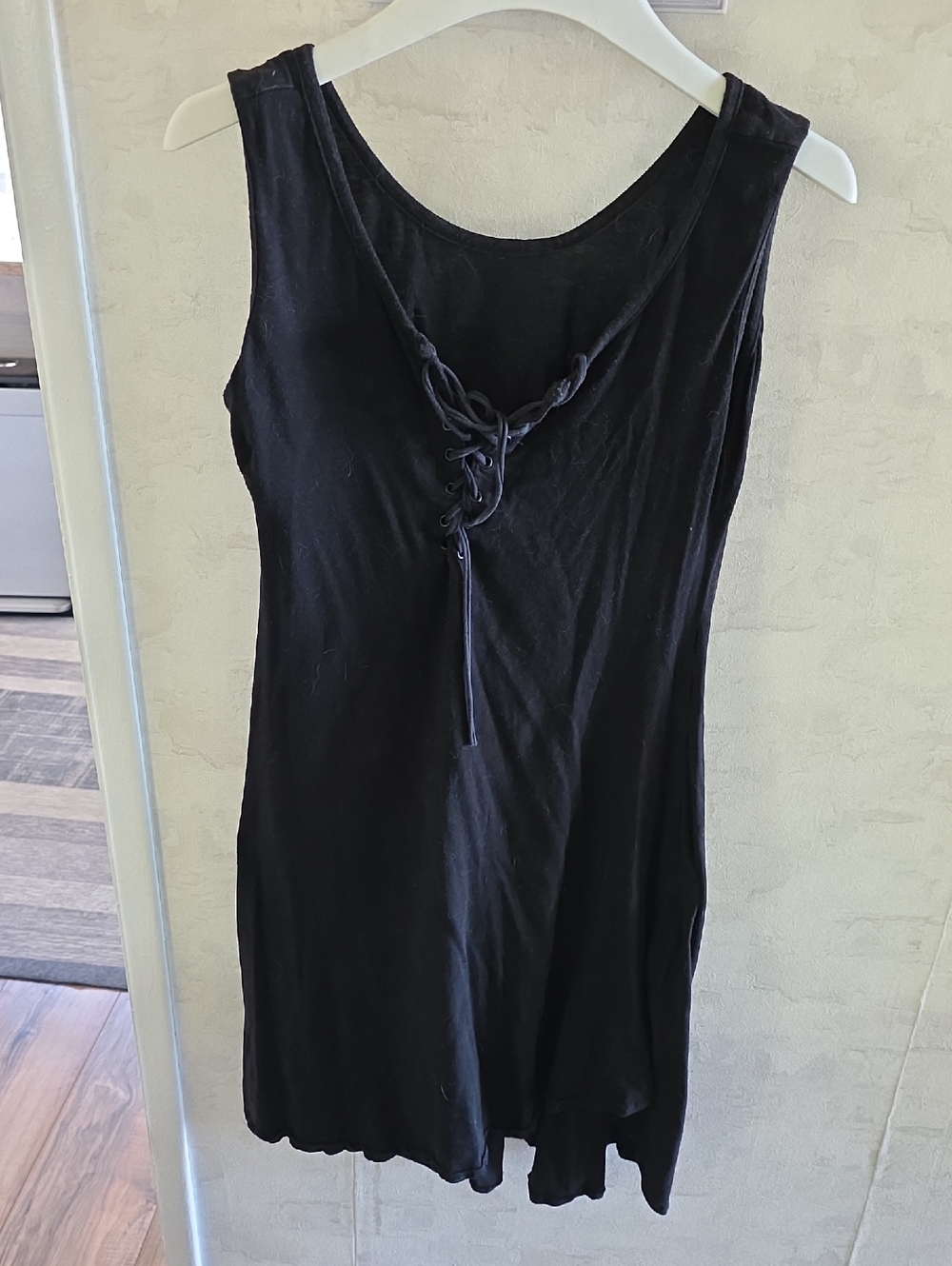 Black Lace-Up Sleeveless Tunic Dress